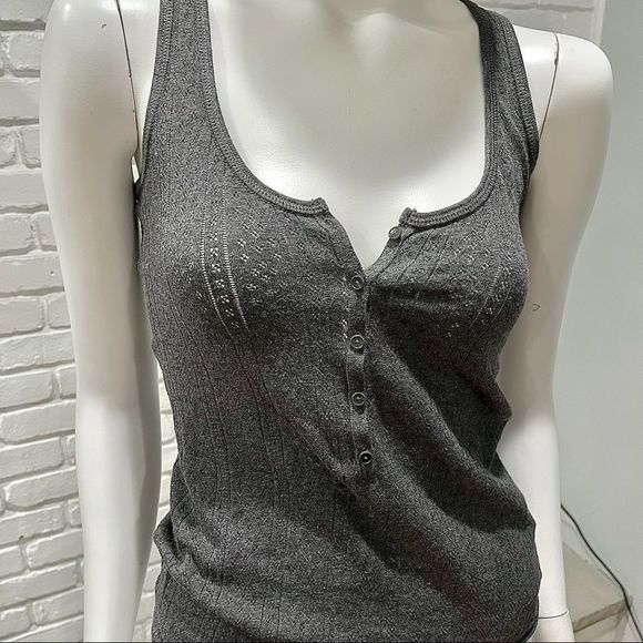 ZADIG & VOLTAIRE “DONELLI” GRAY TEXTURED CLOVER PATTERN HENLEY PIQUÉ TANK TOP - Picture 6 of 16
